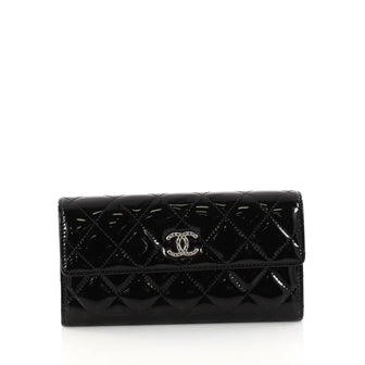 Chanel Brilliant CC Gusset Flap Wallet Patent Long Black 3142102