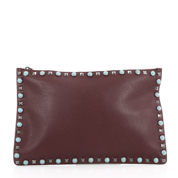 Valentino Rolling Rockstud Pouch Calfskin Large Red 3143703