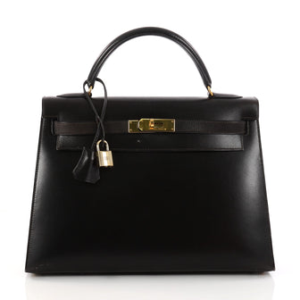 Buy Hermes Kelly Handbag Black Box Calf with Gold Hardware 3144401