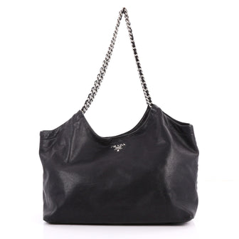 Prada Chain Tote Soft Calfskin Large Black 3145203