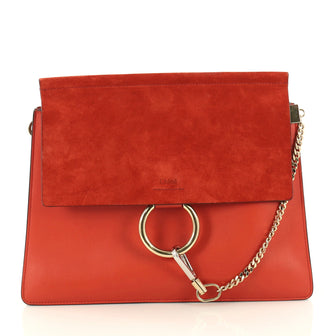 Chloe Faye Shoulder Bag Leather and Suede Medium Red 3147601
