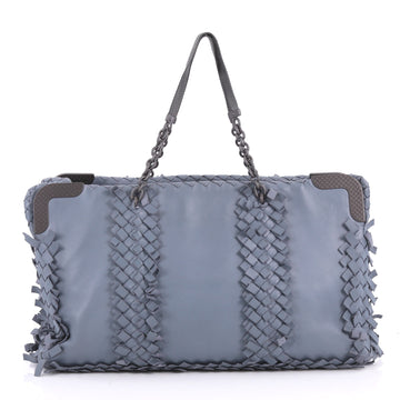Bottega Veneta Chain Tote Leather with Fringe Intrecciato Detail Large Blue 3152502