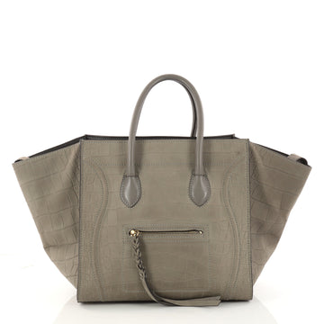 Celine Phantom Handbag Crocodile Embossed Nubuck Medium Gray 3156801
