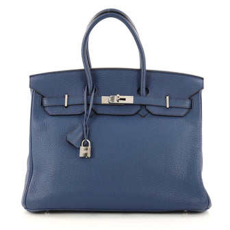 Hermes Birkin Handbag Blue Clemence with Palladium Blue 3158402