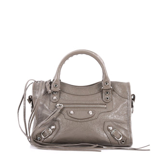 Balenciaga City Classic Studs Handbag Leather Mini Gray 3160301
