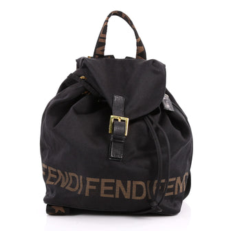 Fendi Vintage Logo Drawstring Backpack Nylon Medium Black 3161301