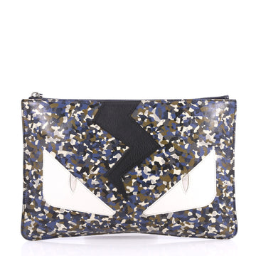 Fendi Monster Pouch Printed Leather Medium Blue 3162301