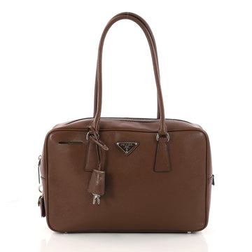 Prada Bauletto Handbag Saffiano Leather Medium Brown 3162805
