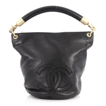 Chanel Vintage CC Handle Bucket Bag Leather Medium Black 3164101