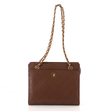 Chanel Vintage Logo Chain Tote Caviar Small Brown 3164903