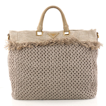 Prada Convertible Fringe Tote Crochet Large Brown 3164905