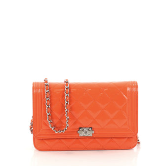 Chanel Boy Wallet on Chain Quilted Patent Orange 3166601