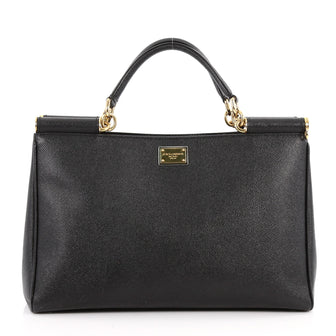 Dolce & Gabbana Sicily Convertible Shopping Tote Leather East West Black 3168901