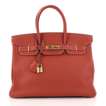  Hermes Birkin Handbag Red Fjord with Gold Hardware 35 Red 3170604