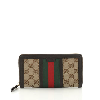Gucci Web Zip Around Wallet GG Coated Canvas Brown 3174803