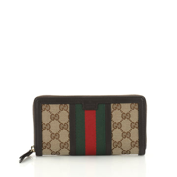 Gucci Web Zip Around Wallet GG Coated Canvas Brown 3174803