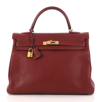 Hermes Kelly Handbag Red Clemence with Gold Hardware 35 3175701