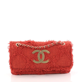 Chanel Nature Flap Bag Quilted Tweed Medium Red 3175802