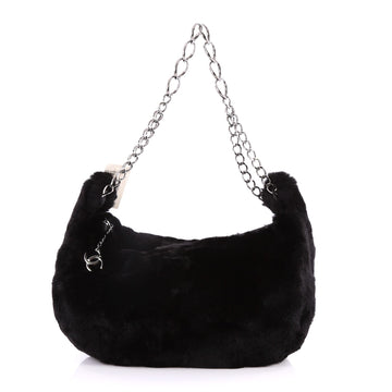 Chanel Chain Link Strap Hobo Fur Large Black 3177102