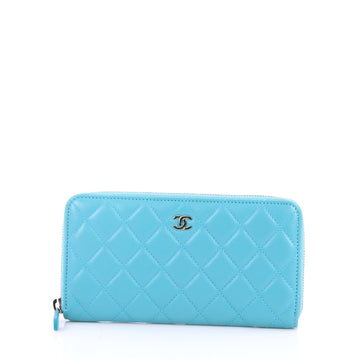 Chanel Zip Around Wallet Quilted Lambskin Long Blue 3177103