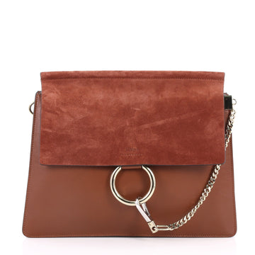 Chloe Faye Shoulder Bag Leather and Suede Medium Brown 3178601