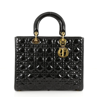 Christian Dior Lady Dior Handbag Cannage Quilt Patent Large Black 3179703