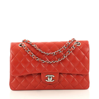 Chanel Classic Double Flap Bag Quilted Lambskin Medium red