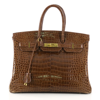 Hermes Birkin Handbag Brown Shiny Porosus Crocodile with 3181501