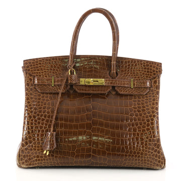 Hermes Birkin Handbag Brown Shiny Porosus Crocodile with 3181501