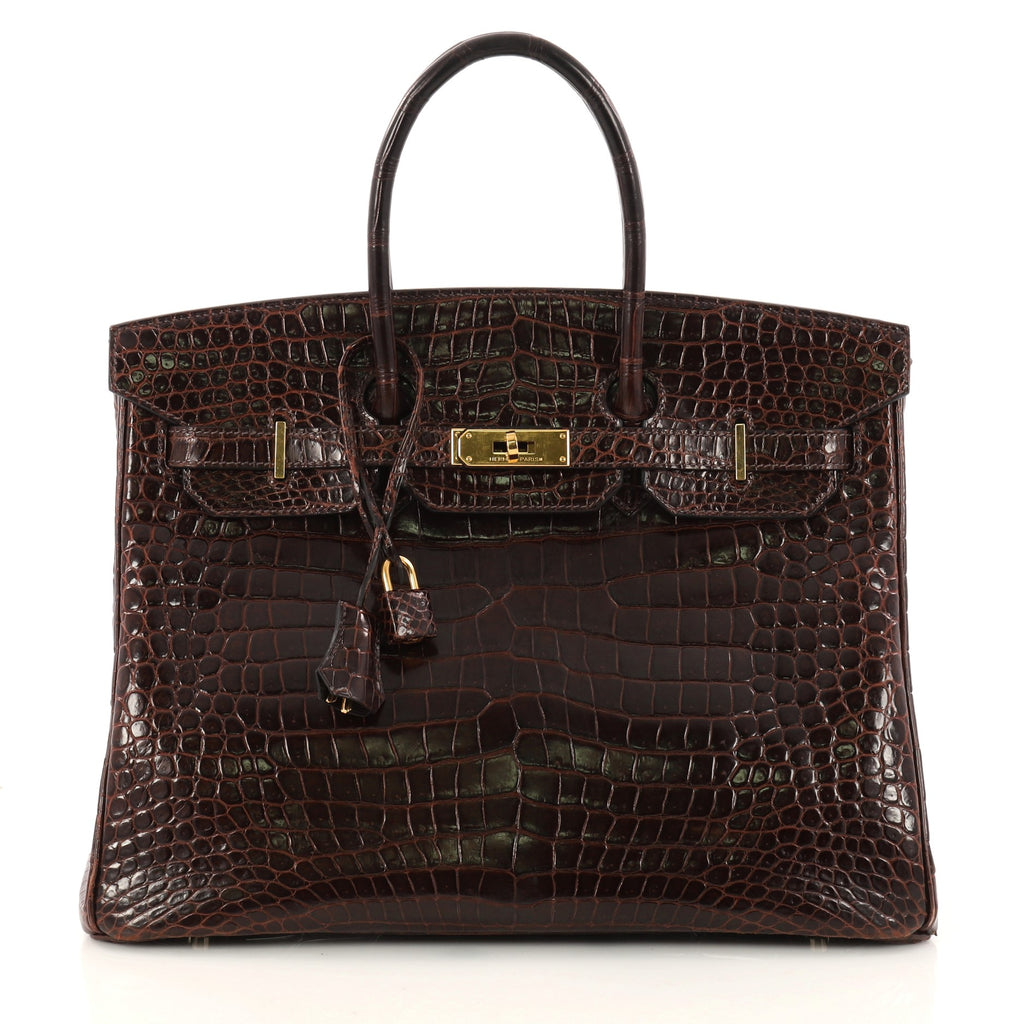 Hermes Birkin Bag Crocodile Leather Gold Hardware In Brown