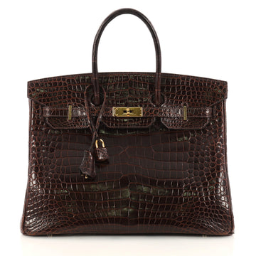 Hermes Birkin Handbag Brown Shiny Porosus Crocodile with 3181503