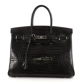 Hermes Birkin Handbag Black Shiny Porosus Crocodile with 3181504