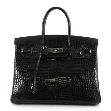 Hermes Birkin Handbag Black Shiny Porosus Crocodile with 3181504