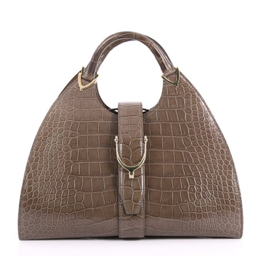 Gucci Stirrup Top Handle Bag Crocodile Large Gray 3181507