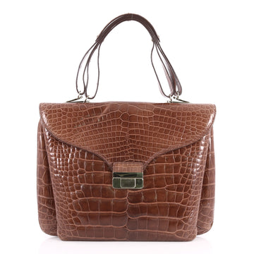 Valentino Flap Lock Shoulder Bag Crocodile Medium Brown 3181512