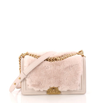Chanel Boy Flap Bag Fur with Leather Old Medium Pink 3184402