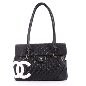 Chanel Cambon Flap Tote Quilted Leather Large Black 3185302