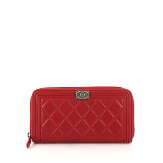 Chanel Boy L-Gusset Zip Wallet Quilted Lambskin Long Red 3187007