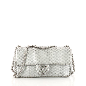 Chanel CC Flap Bag Laser Cut Leather Small Silver 3189502