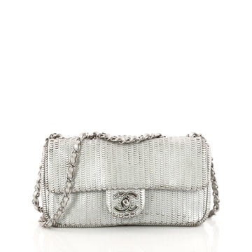 Chanel CC Flap Bag Laser Cut Leather Small Silver 3189502