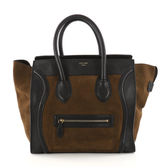 Celine Bicolor Luggage Handbag Suede Mini Brown 3189503