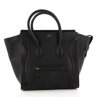 Celine Luggage Handbag Grainy Leather Mini Black 3189702