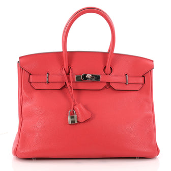 Hermes Birkin Handbag Red Clemence with Palladium Hardware 35 Red 3191101