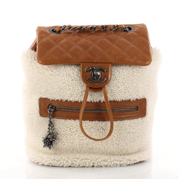 Chanel Mountain Backpack Shearling with Quilted Calfskin Small Brown 3191701