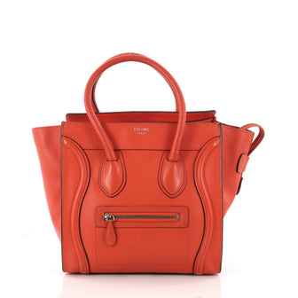 Celine Luggage Handbag Grainy Leather Micro Red 3192002