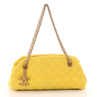 Chanel Just Mademoiselle Handbag Quilted Jersey Small Yellow 3192301
