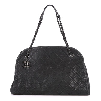 Chanel Just Mademoiselle Handbag Quilted Iridescent Leather Maxi Black 3192302