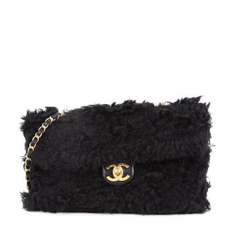 Chanel CC Chain Flap Bag Fur Jumbo Black 3192802