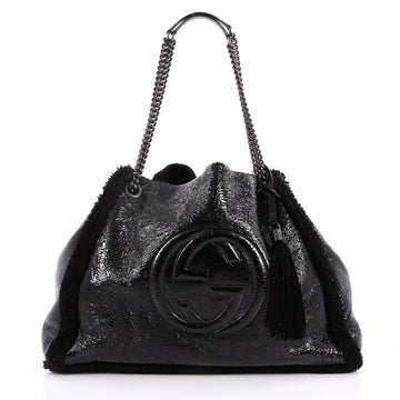Gucci Soho Chain Strap Shoulder Bag Patent and Shearling Black 3193103