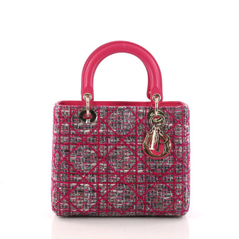 Christian Dior Lady Dior Handbag Cannage Quilt Tweed with Leather Medium Pink 3194401